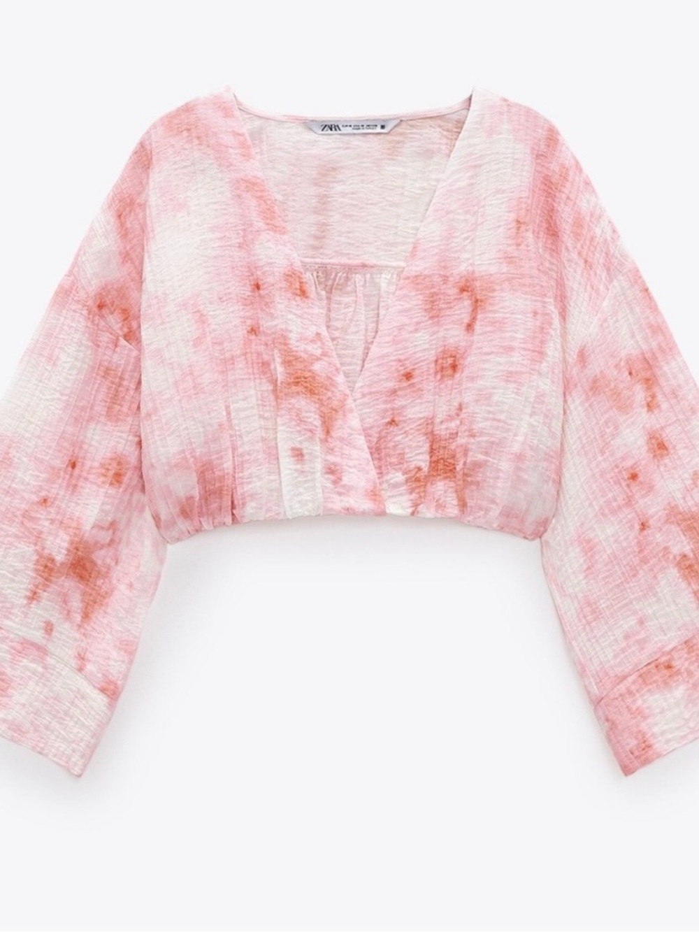 Zara Pink Tie-Dye Cropped V-Neck Blouse